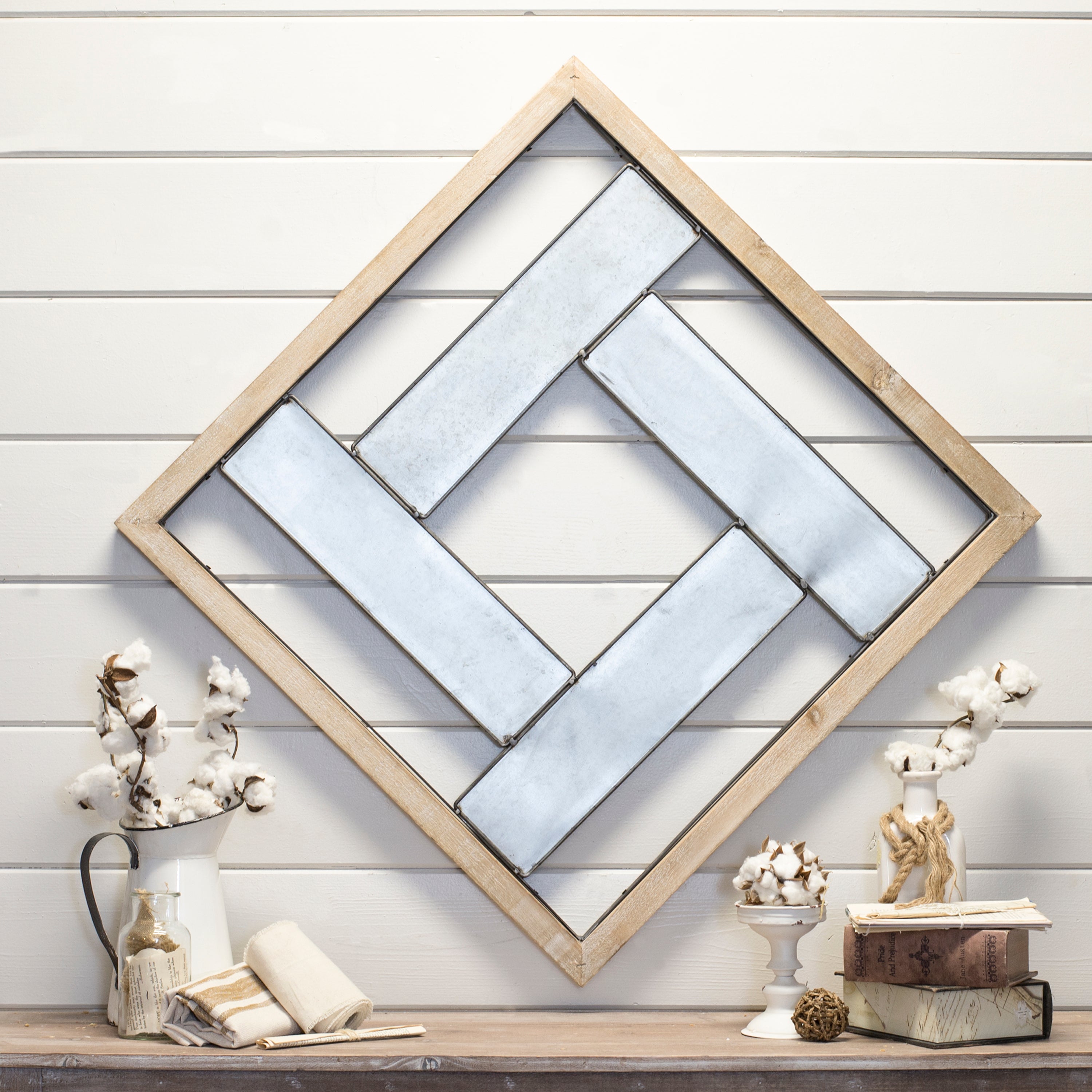 Metal Wall Decor with Wood Frame