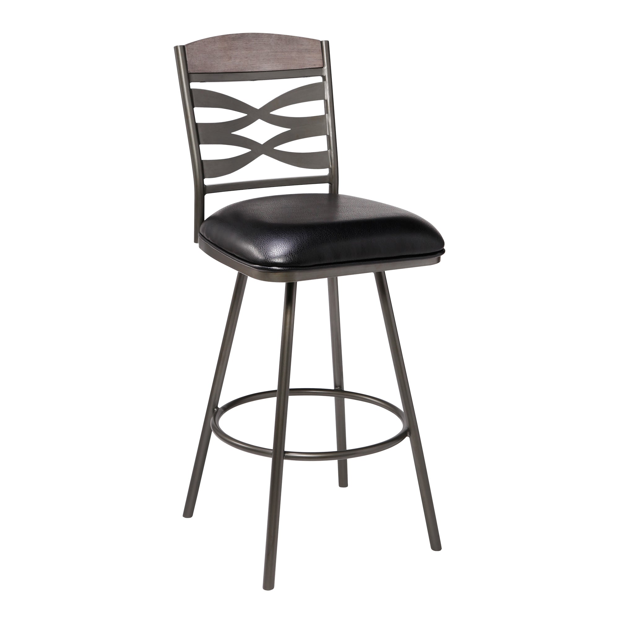 Arden Faux Leather 30" Bar Stool - Mineral and Black, Walnut Wood