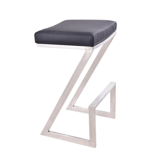 Atlantis 26"  Backless Counter Stool - Brushed Stainless Steel  with Black Faux Leather