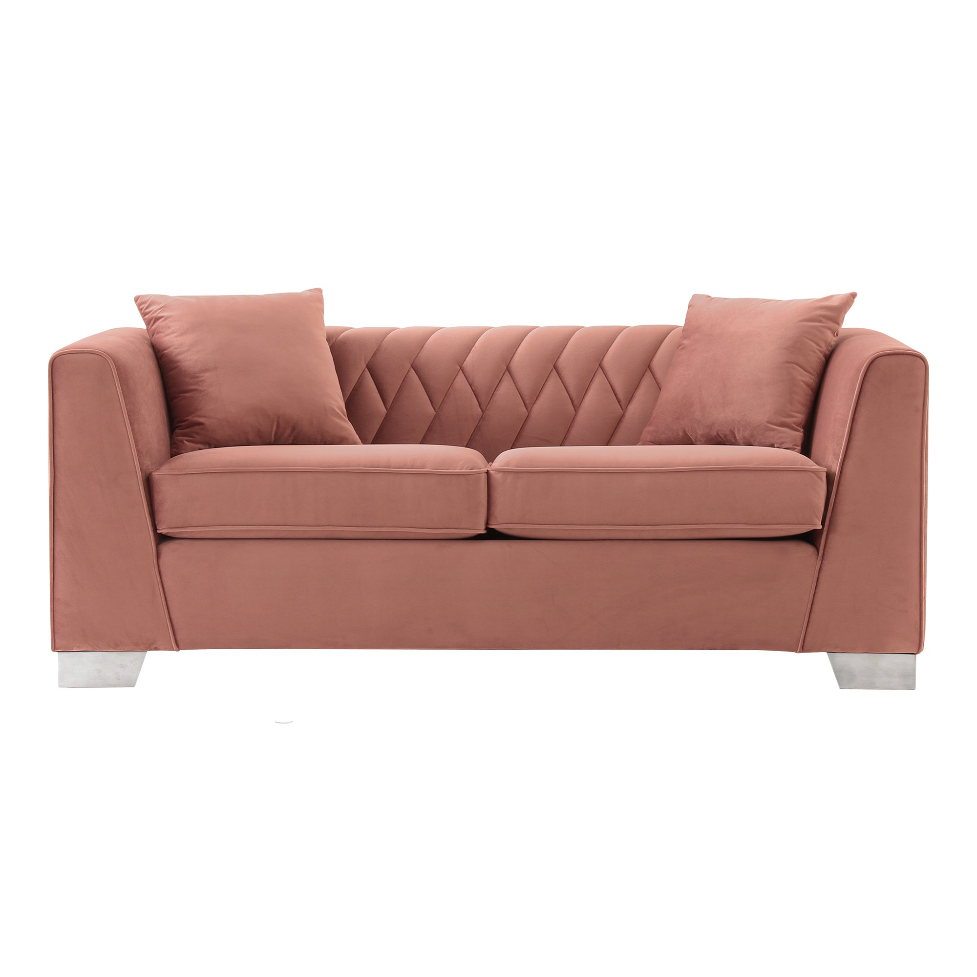 Cambridge Contemporary Loveseat - Brushed Stainless Steel and Blush Velvet