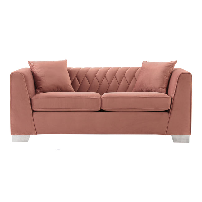 Cambridge Contemporary Loveseat - Brushed Stainless Steel and Blush Velvet