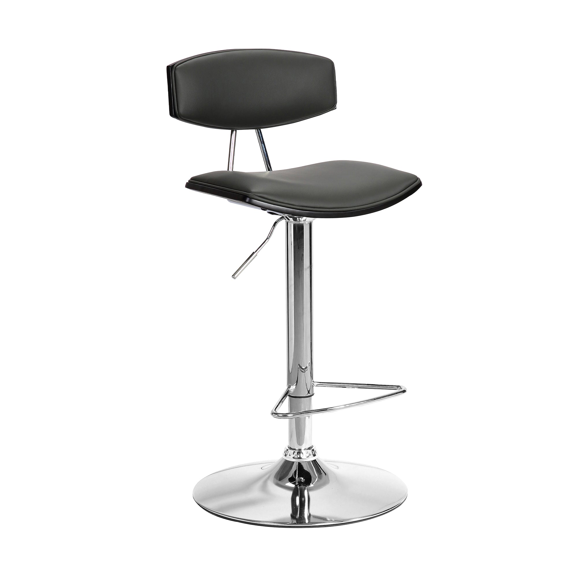 Erik Adjustable Gray Faux Leather Swivel Bar Stool with Chrome Base