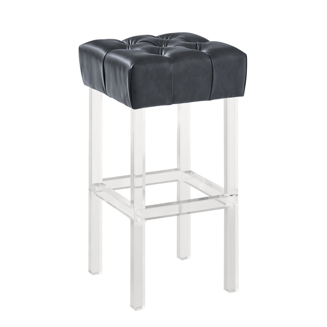 Kara Contemporary 30" Bar Stool in Gray Faux Leather with Acrylic Legs