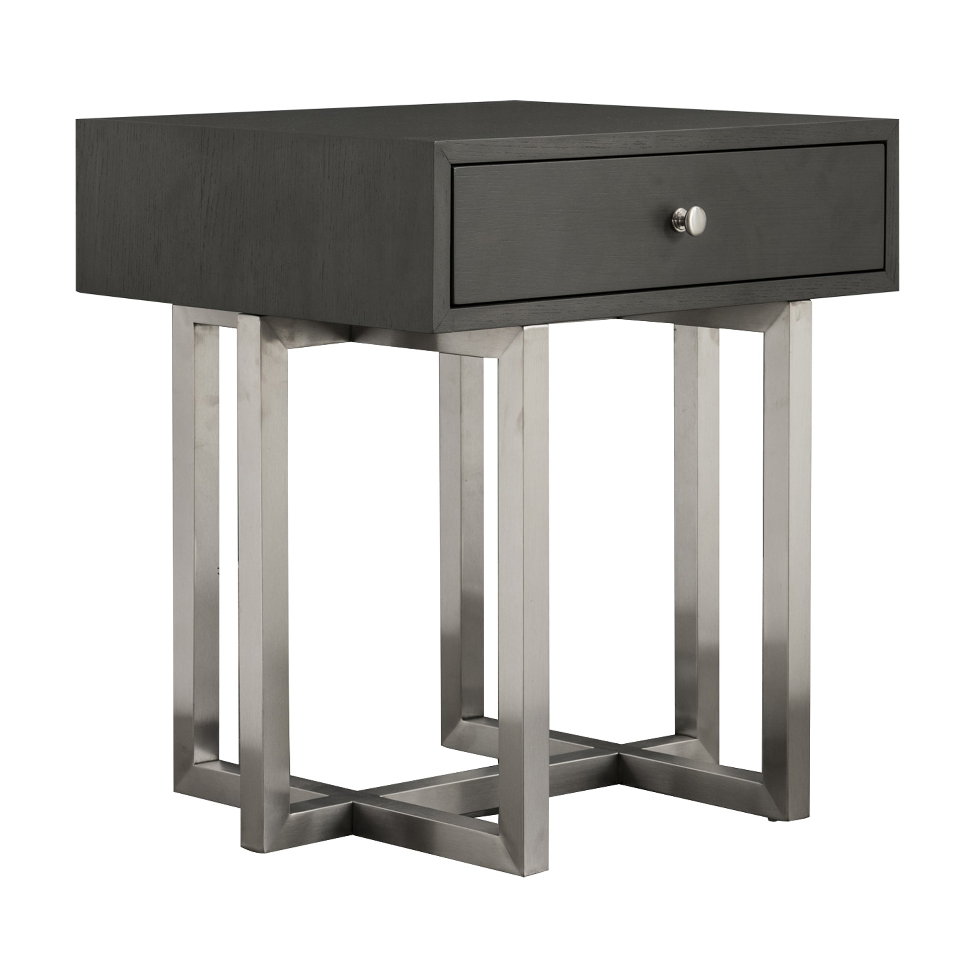 Knight Contemporary Lamp Table  -  Brushed Stainless Steel with Gray Top