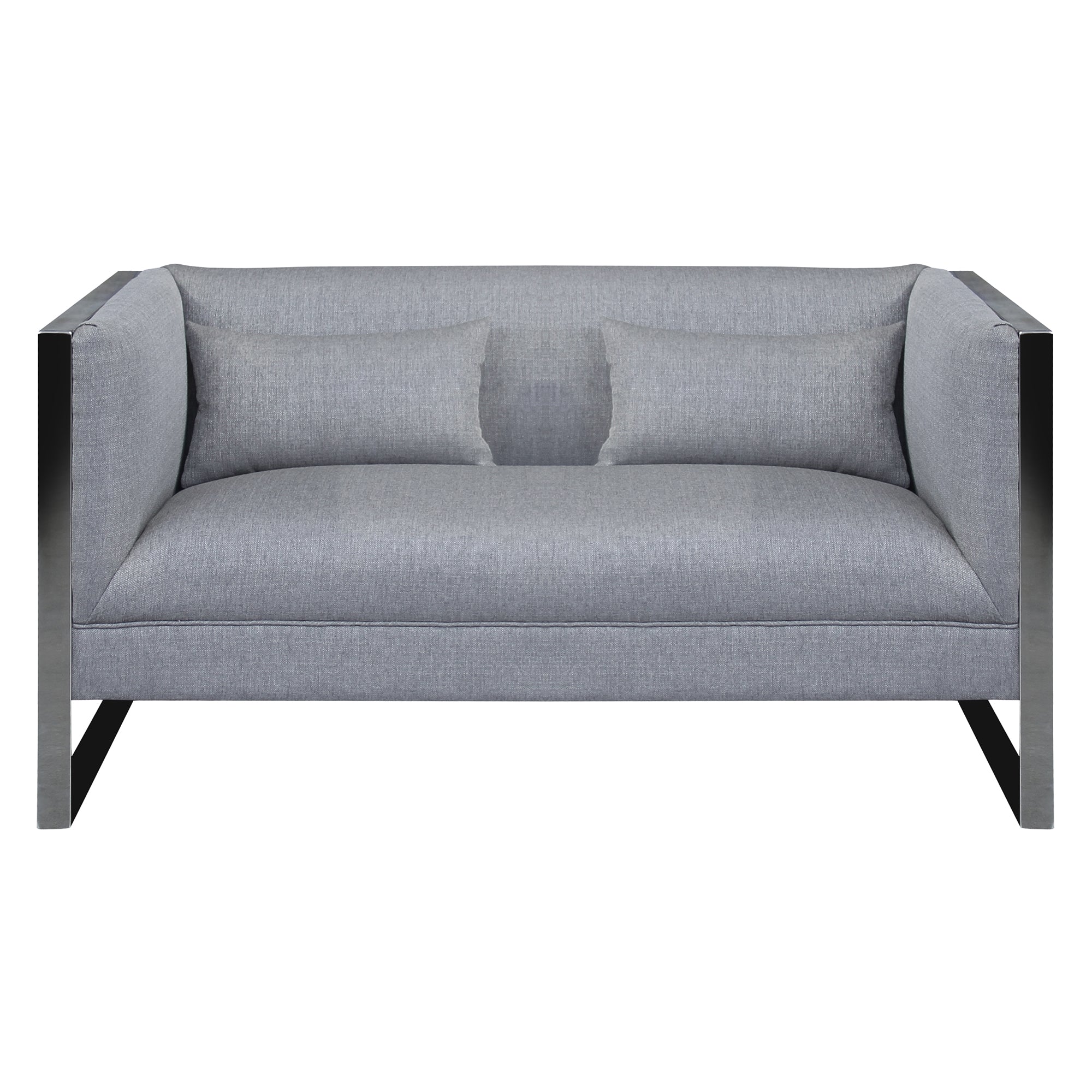 Royce Contemporary Loveseat with Polished Stainless Steel and Gray