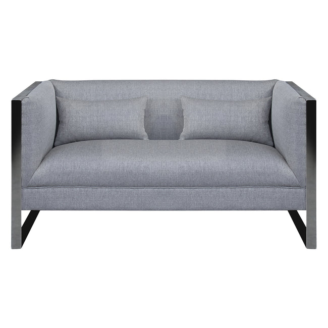 Royce Contemporary Loveseat with Polished Stainless Steel and Gray