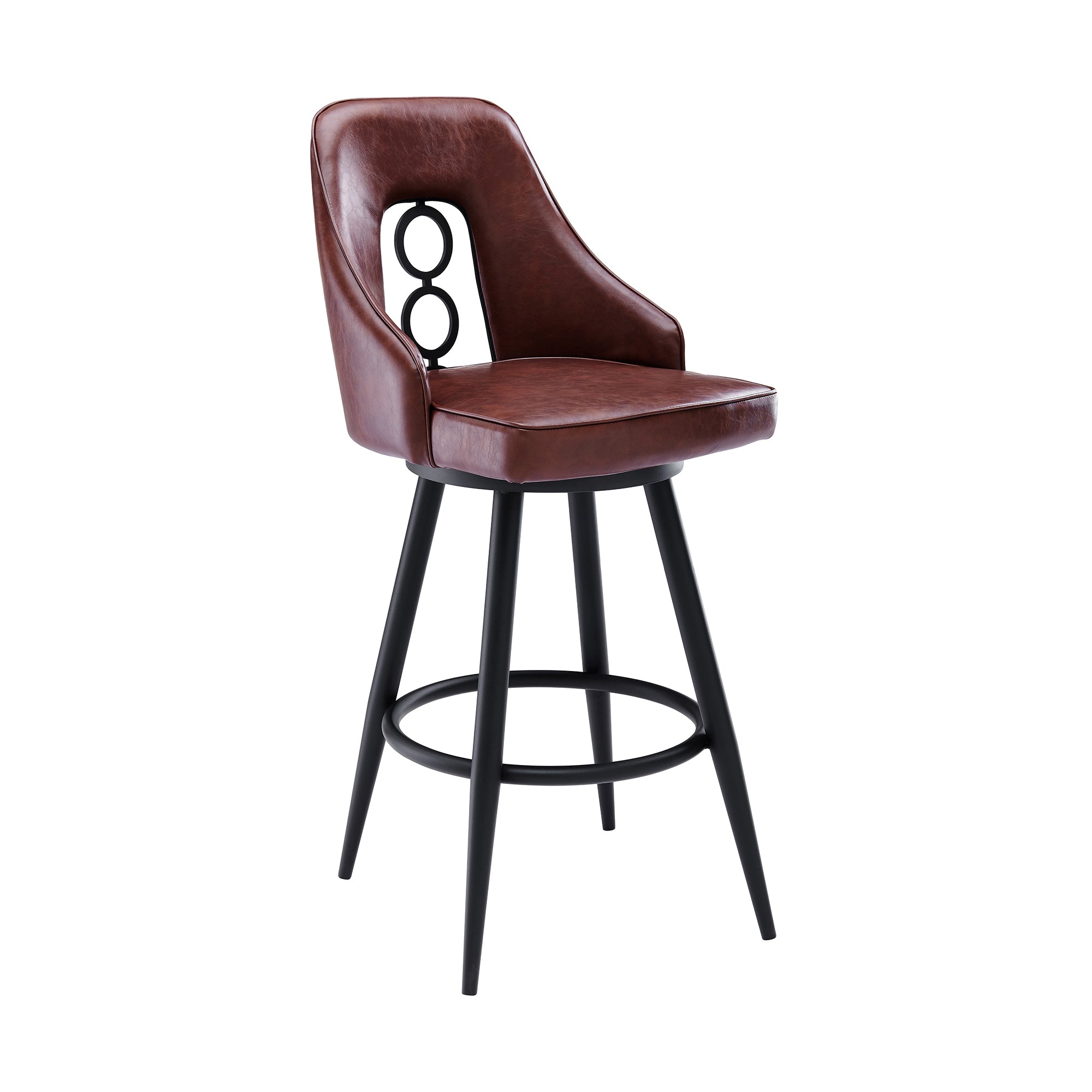 Ruby Contemporary 30" Bar Stool in Black Powder Coated Finish and Vintage Coffee Faux Leather