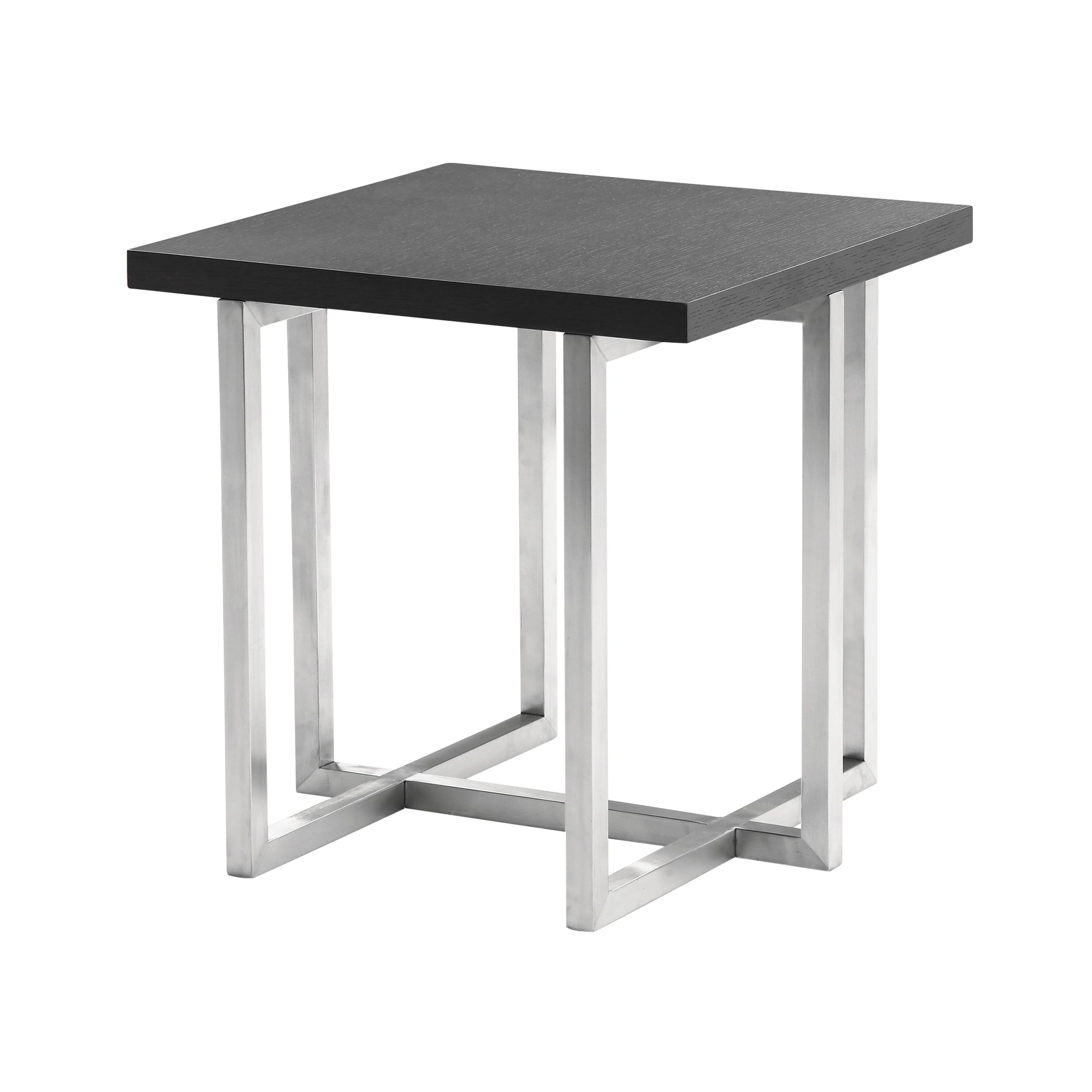 Topaz Contemporary End Table  -  Brushed Stainless Steel with Gray Veneer Wood Top