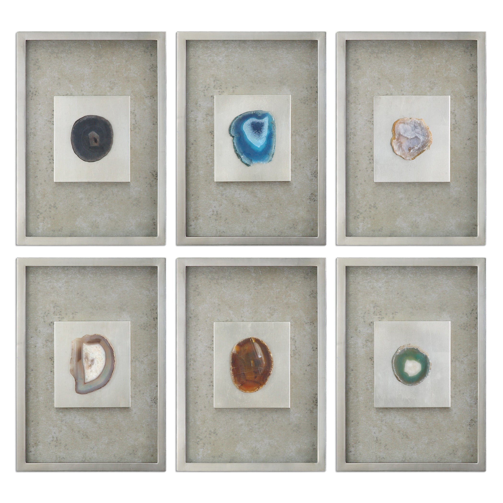 Agate Stone Silver Wall Art - Set of 6