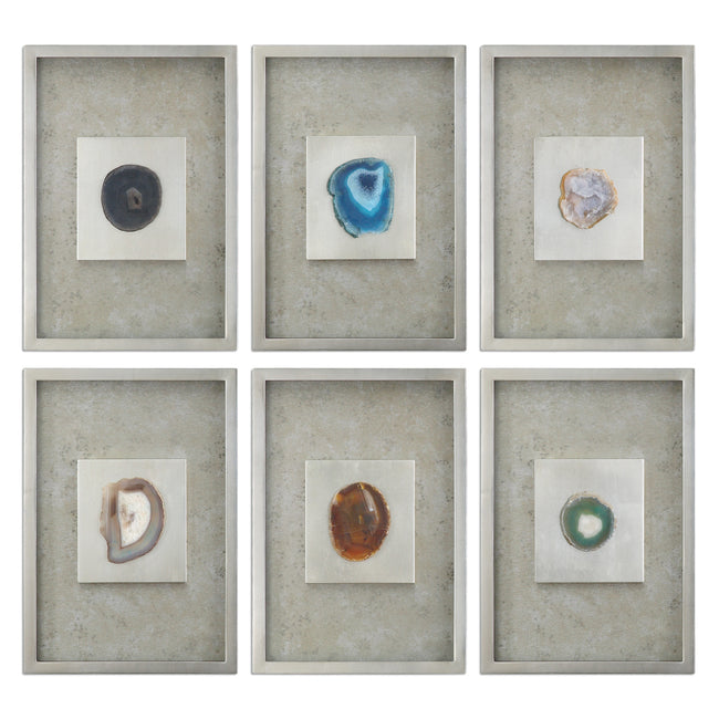 Agate Stone Silver Wall Art - Set of 6