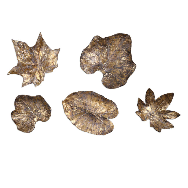 Bronze Leaves Wall Art - Set of 5