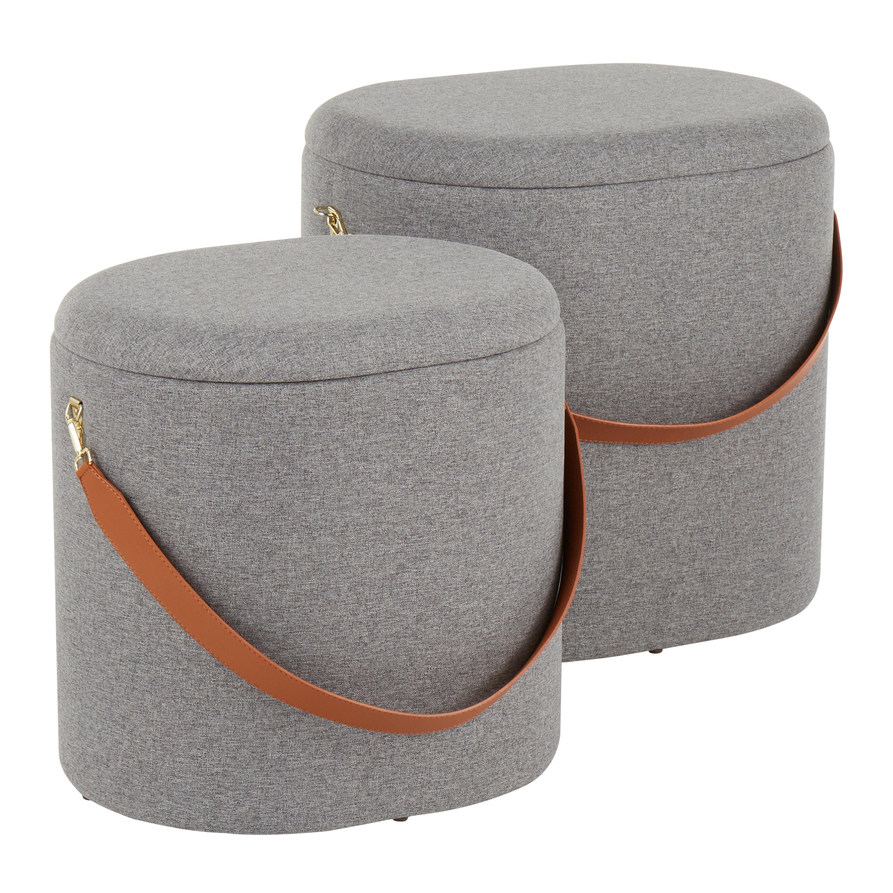 Nesting Oval Strap Ottoman Set - Gray