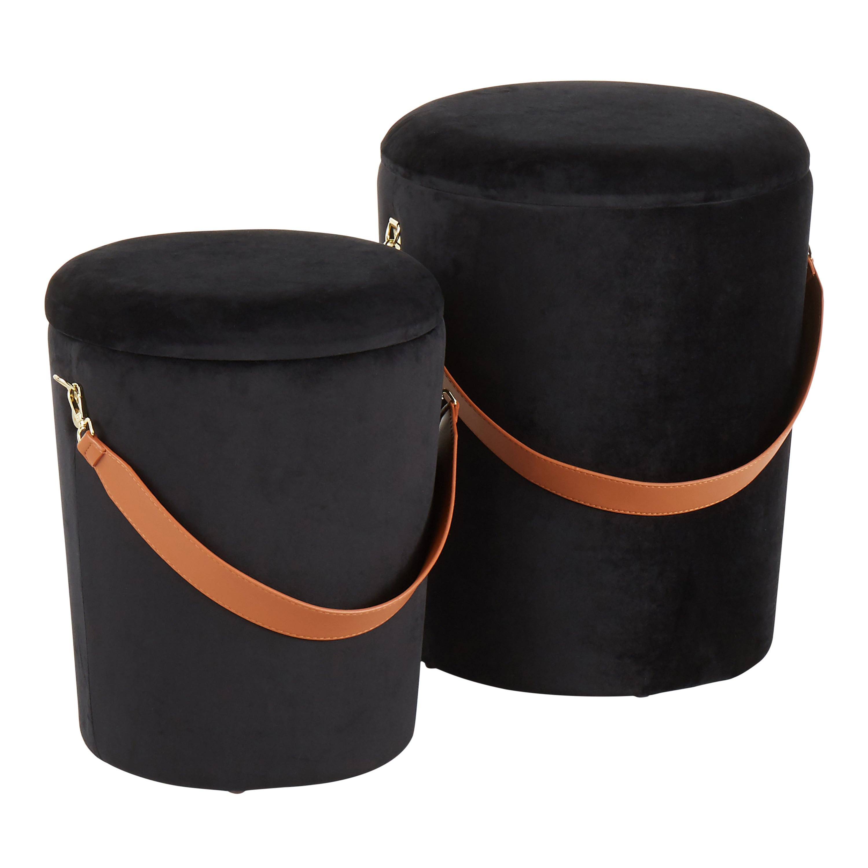 Nesting Strap Ottoman Set - Black Velvet