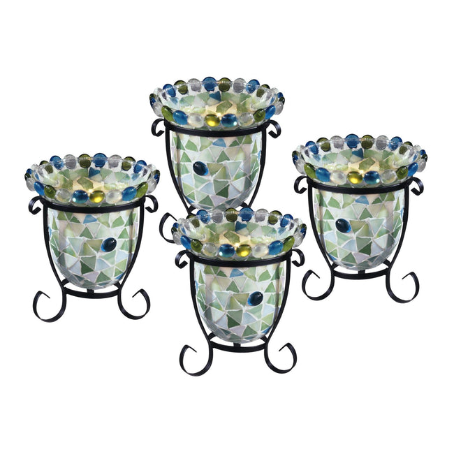 Springdale 5.5" H Facio 4-Piece Mosaic Candle Holder Set (Candles Not Included)