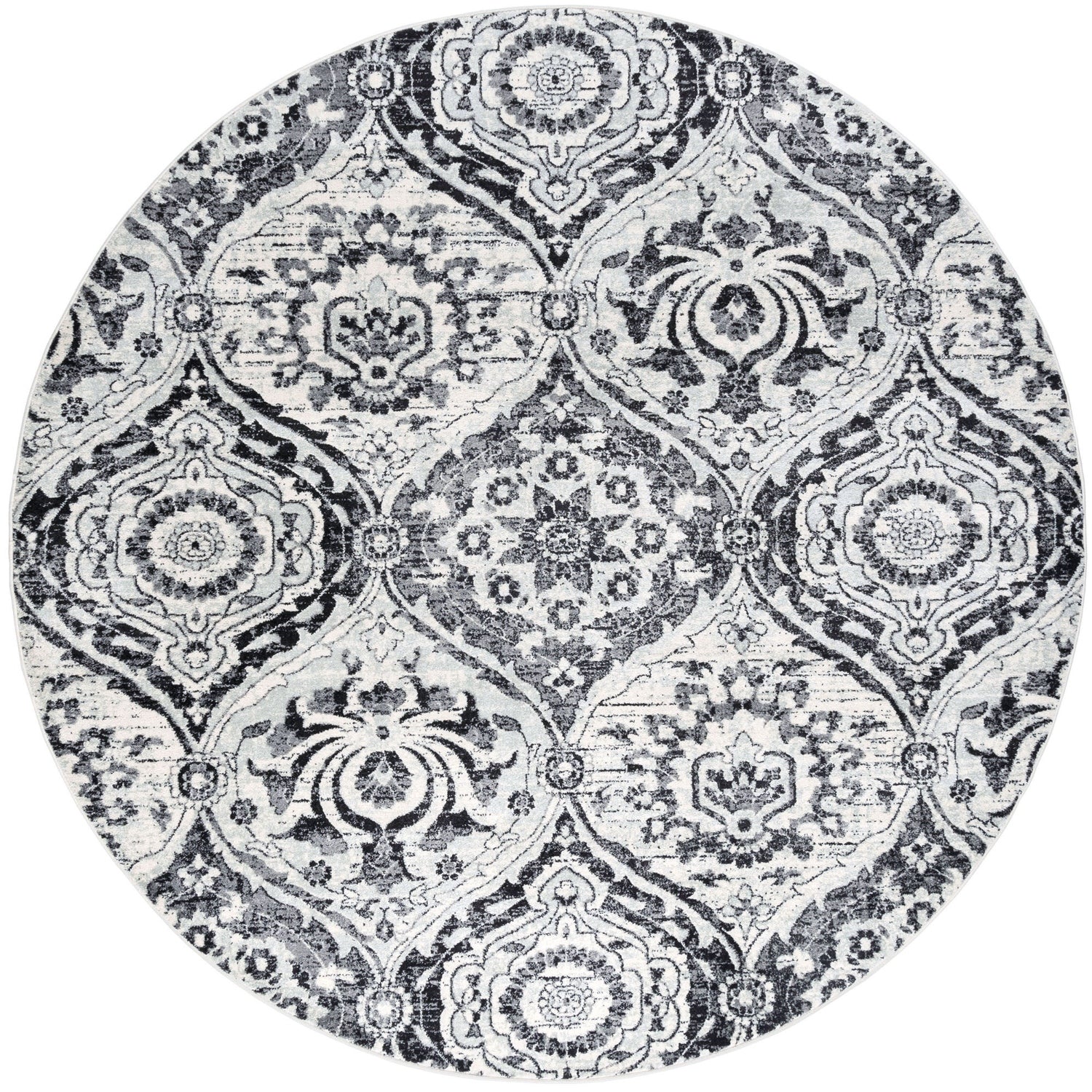 Beatrice Transitional Geometric Gray Round Area Rug - 5'3" Round