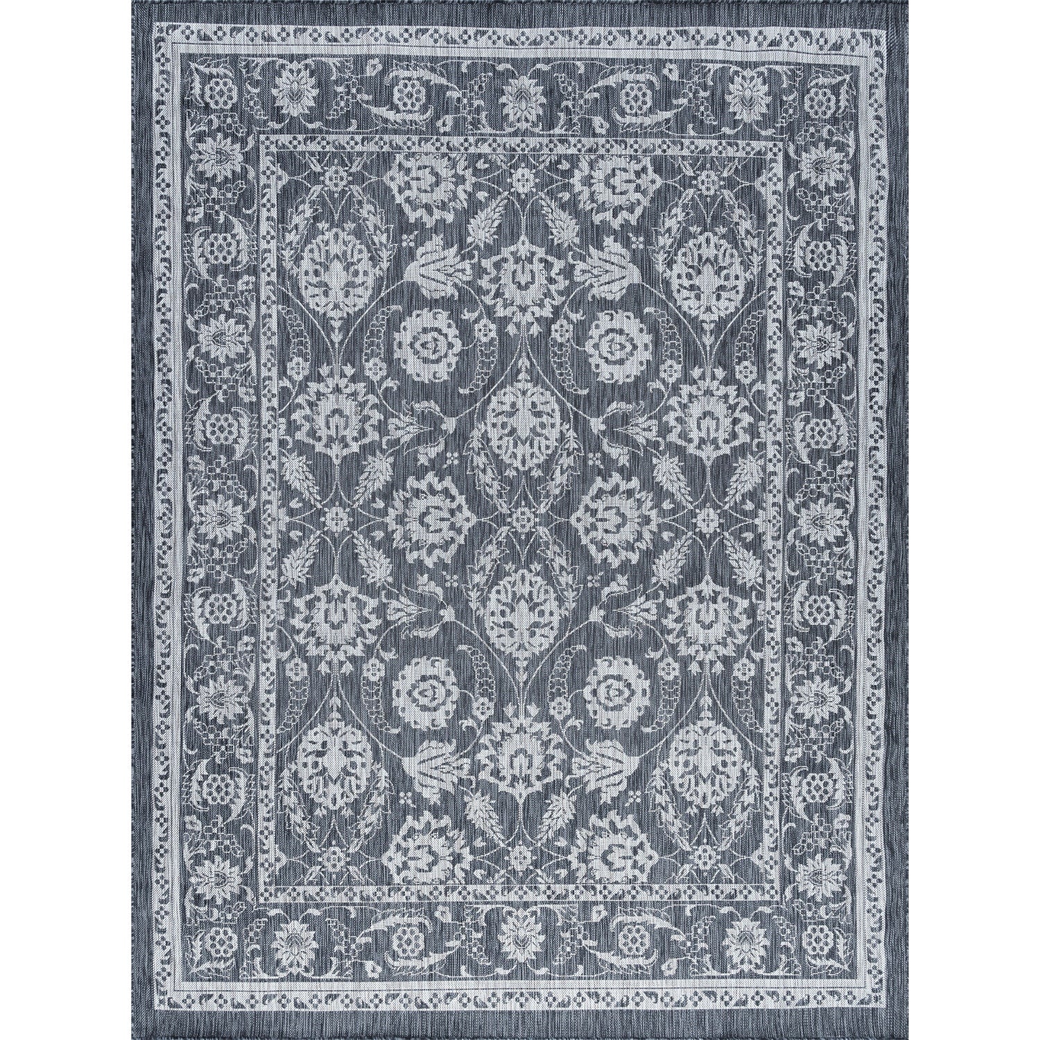 Mavie Traditional Border Charcoal Rectangle Area Rug  - 3'11" x 5'3"