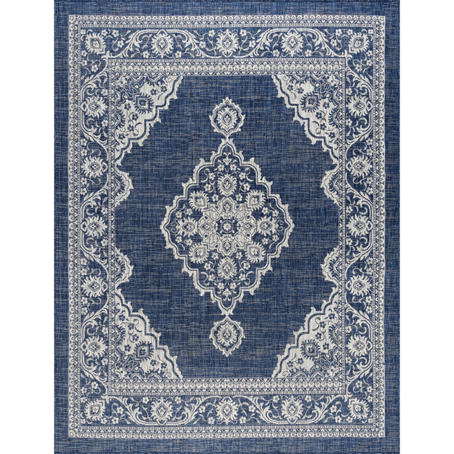 Devie Traditional Medallion Navy Rectangle Area Rug  - 5'3" x 7'3"