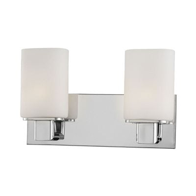 Verticale Vanity - 2 Lights W/Lamp. White Opal Glass / Chrome Finish.