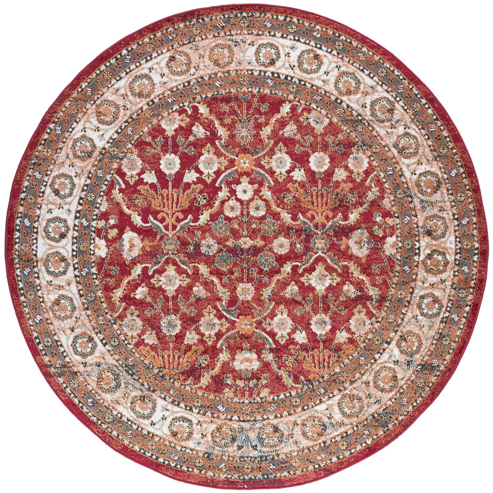 Lucia Traditional Oriental Red Round Area Rug - 5'3" Round