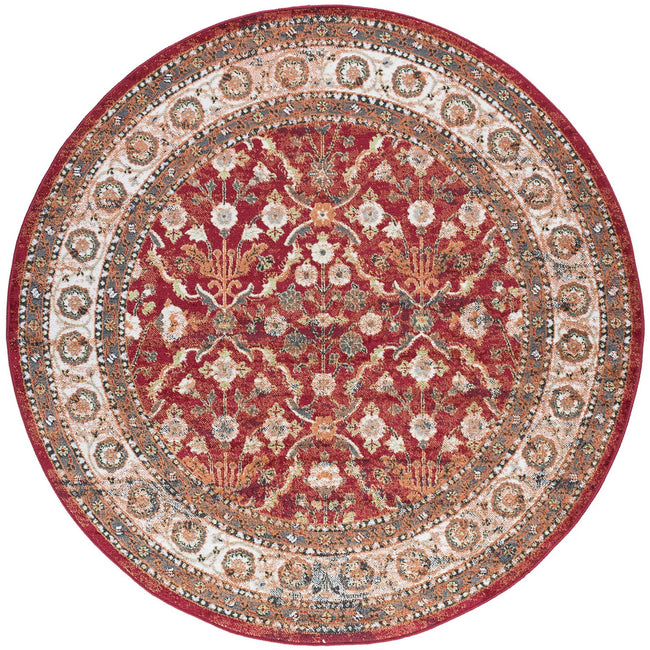 Lucia Traditional Oriental Red Round Area Rug - 5'3" Round