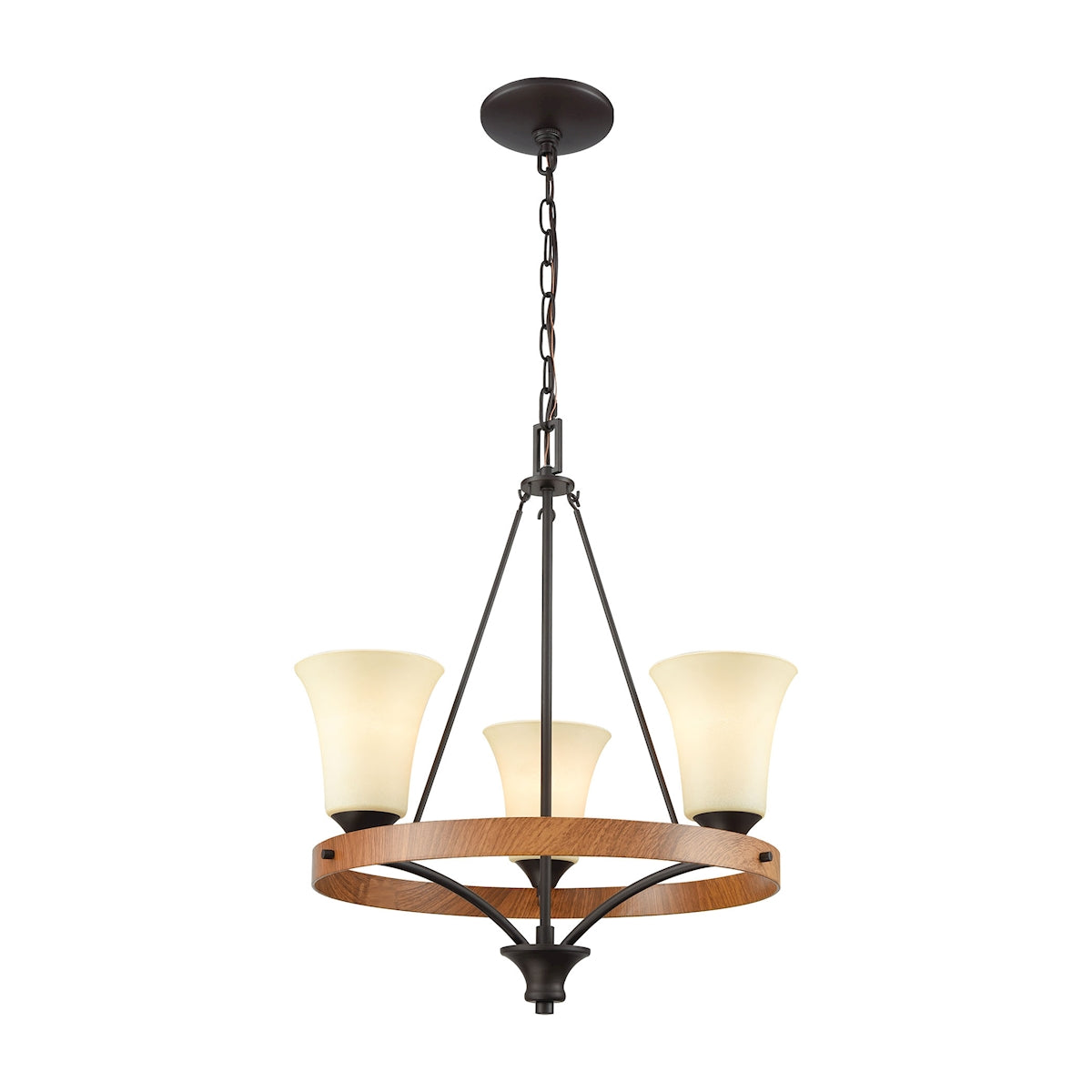 Park City 3-Light Chandelier - - Oil Rubbed Bronze And Wood Grain with Beige Scavo Glass