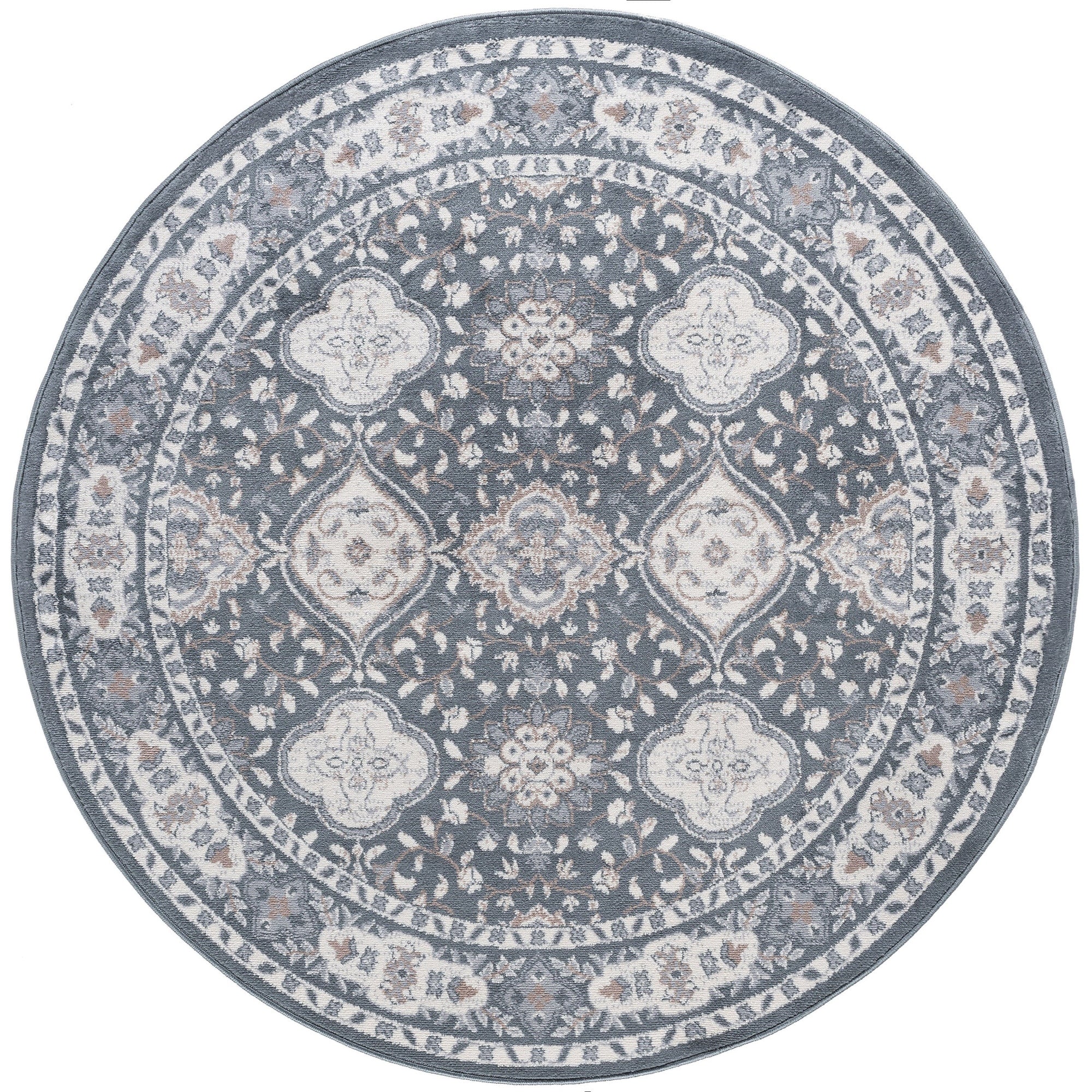 Syracuse Traditional Oriental Dark Gray Round Area Rug - 5'3" Round