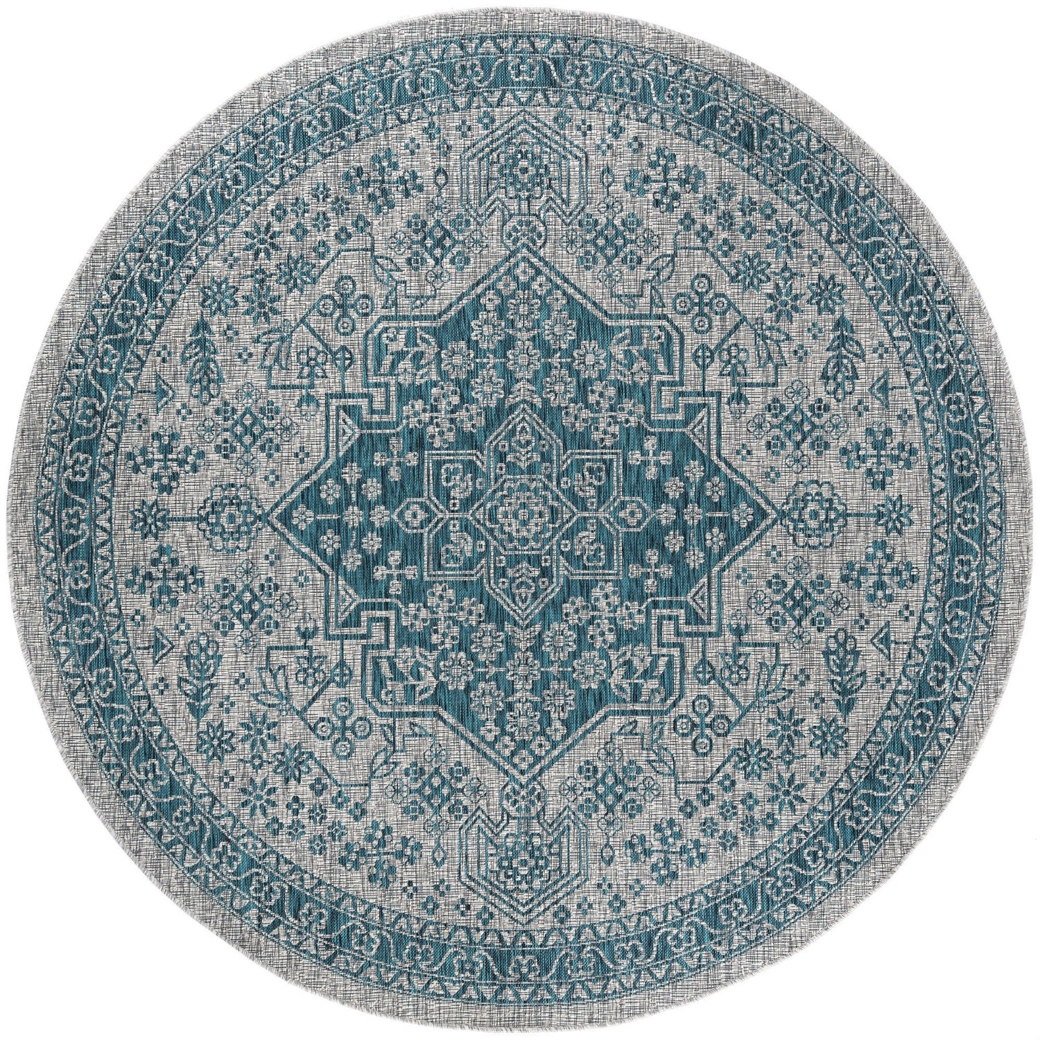 Vaux Traditional Medallion Aqua Round Area Rug - 5'3" Round