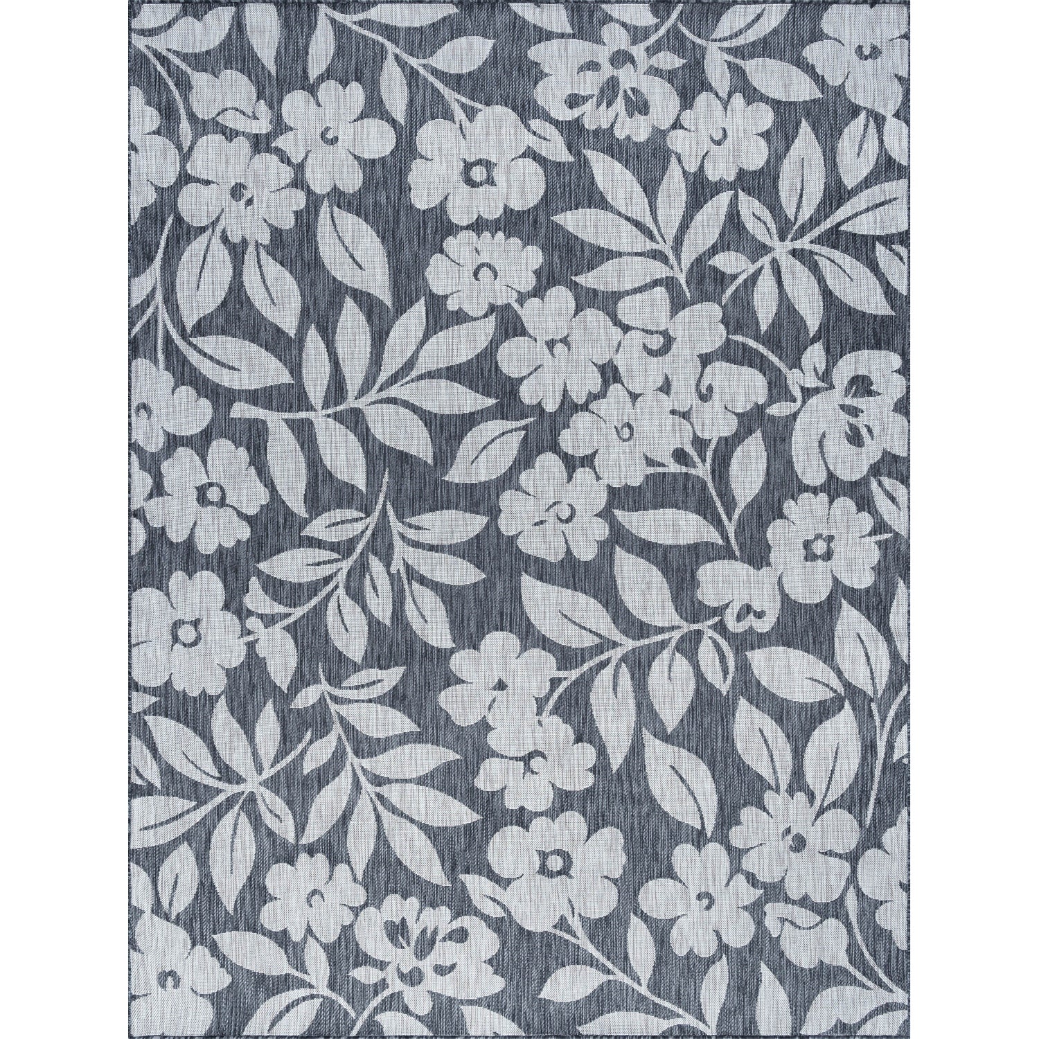 Neveah Contemporary Floral Charcoal Rectangle Area Rug  - 3'11" x 5'3"