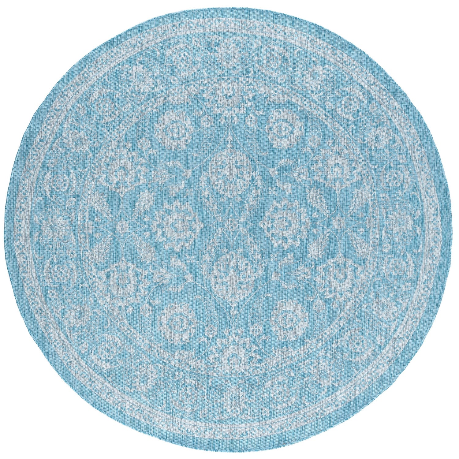 Mavie Traditional Border Aqua Round Area Rug - 5'3" Round