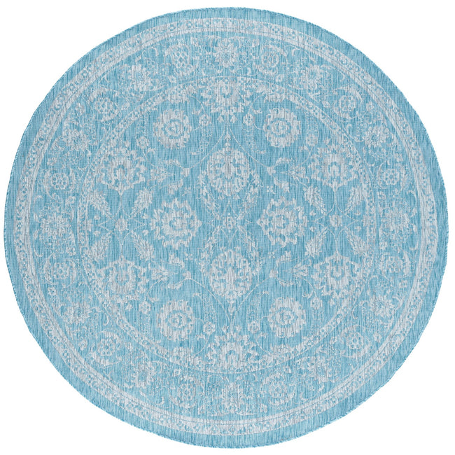 Mavie Traditional Border Aqua Round Area Rug - 5'3" Round