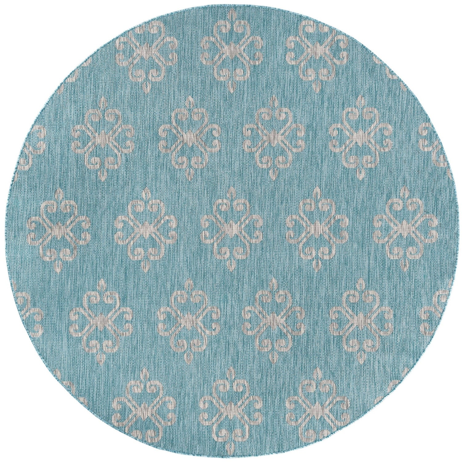 Vega Transitional Geometric Aqua Round Area Rug - 5'3" Round