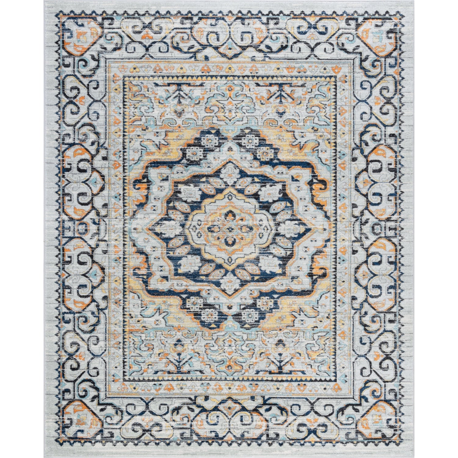 Veriana Transitional Medallion Navy Rectangle Area Rug  - 3'11" x 5'3"