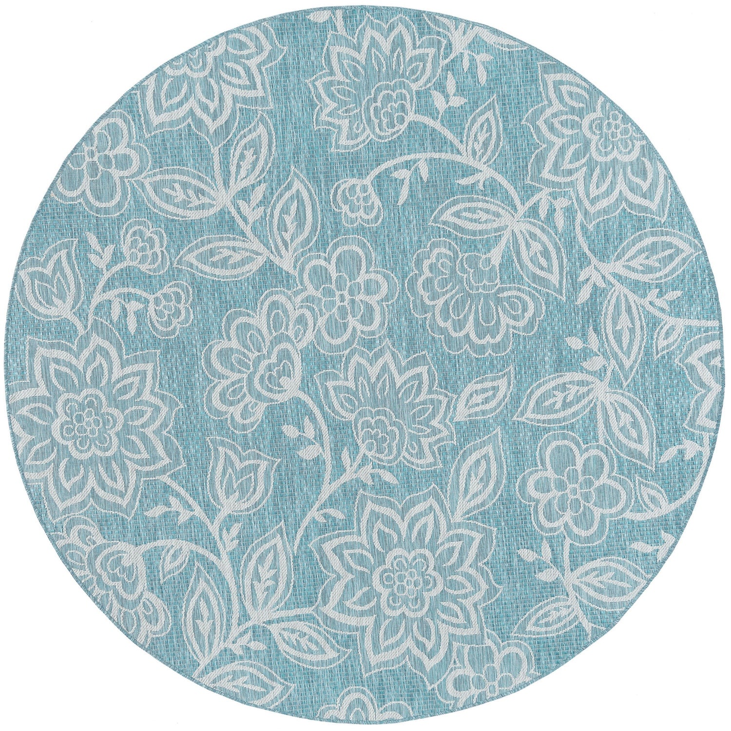 Venice Transitional Floral Seafoam Round Area Rug - 5'3" Round