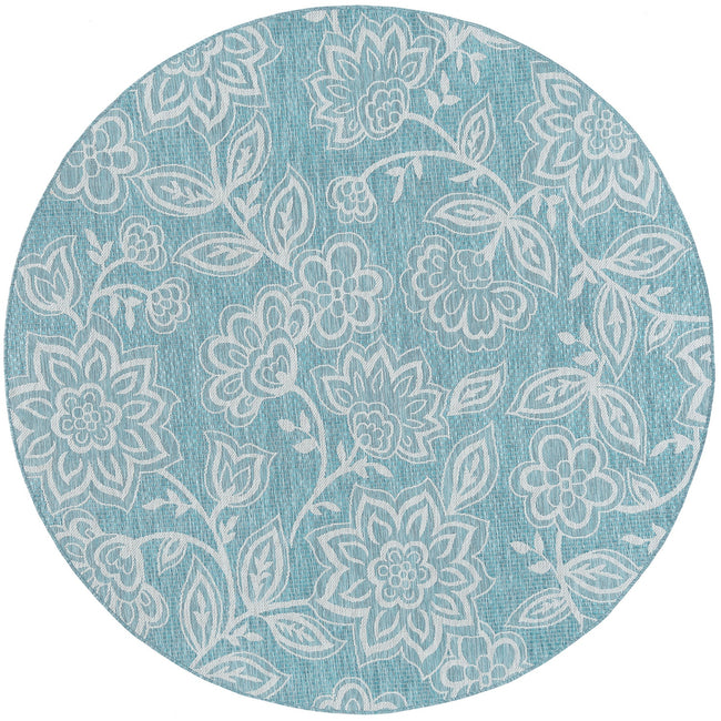 Venice Transitional Floral Seafoam Round Area Rug - 5'3" Round