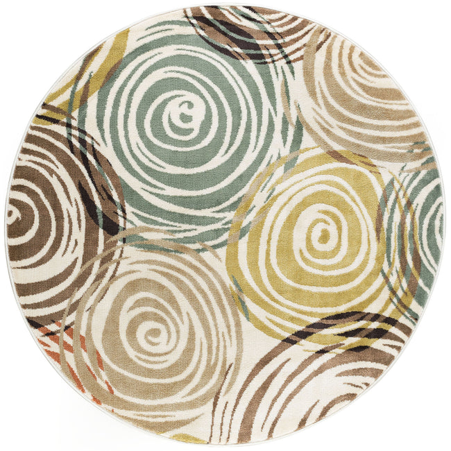 Joelle Contemporary Abstract Ivory Round Area Rug - 7'10" Round