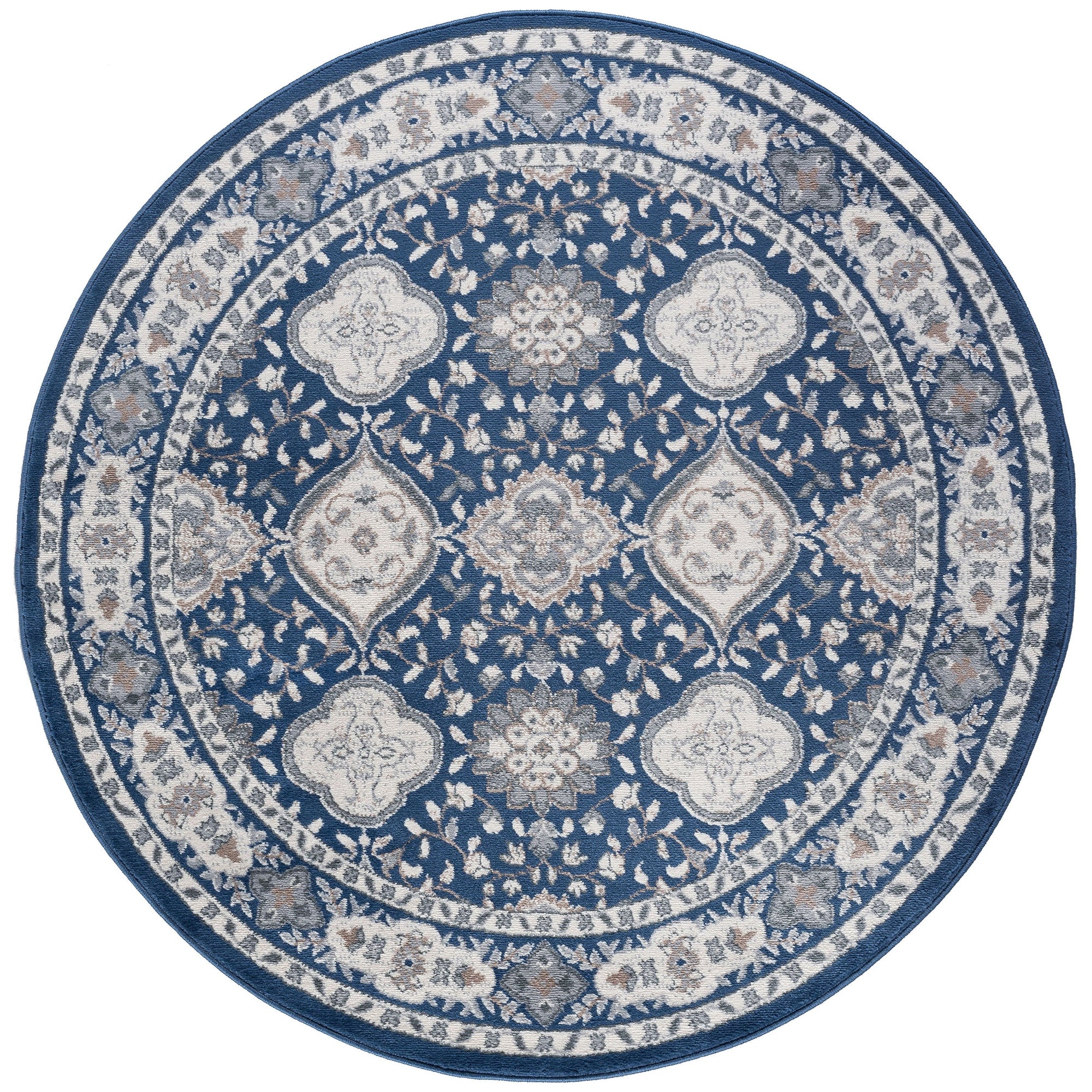 Syracuse Traditional Oriental Navy Round Area Rug - 5'3" Round