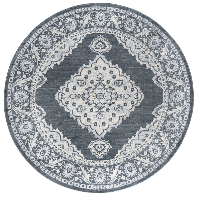 Galilea Traditional Medallion Dark Gray Round Area Rug - 5'3" Round