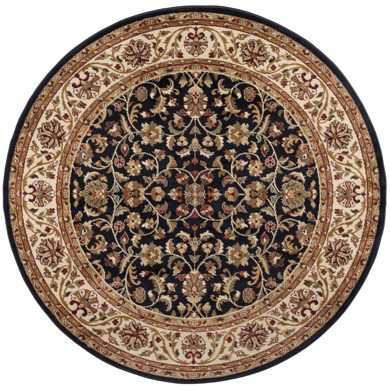 Ventura Traditional Oriental Black Round Area Rug - 7'11" Round