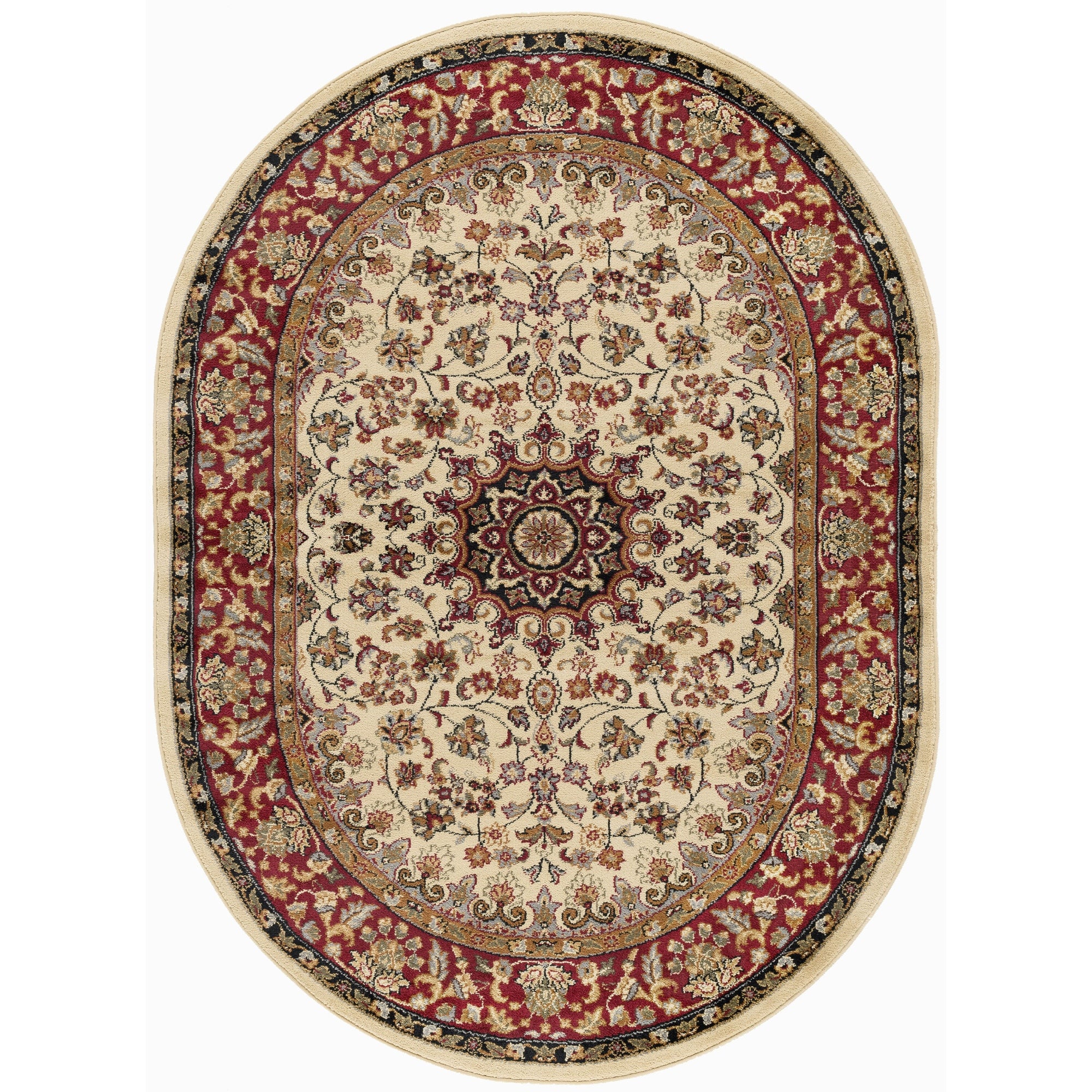 Victoria Transitional Oriental Beige Oval Area Rug  - 5'3" x 7'3" Oval