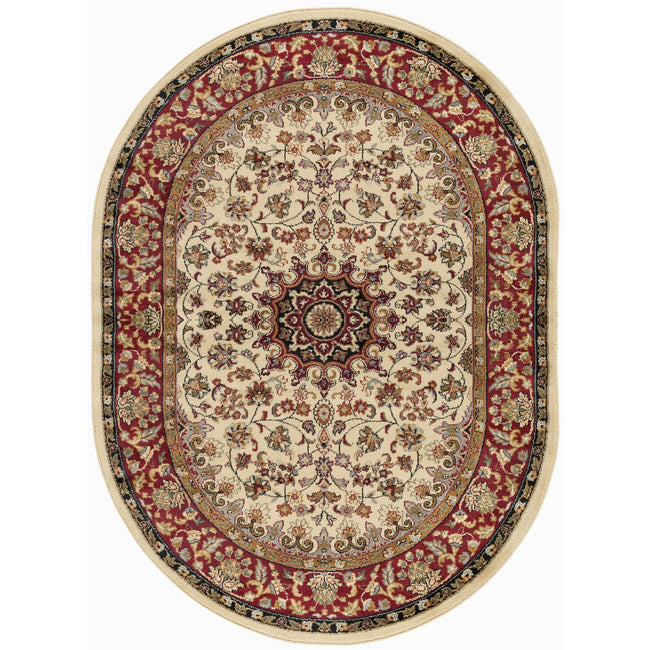 Victoria Transitional Oriental Beige Oval Area Rug  - 5'3" x 7'3" Oval