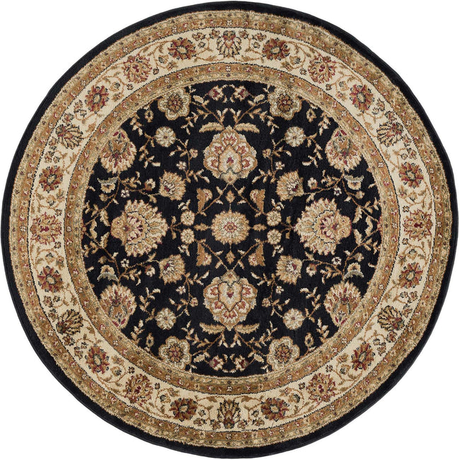 Raleigh Traditional Floral Black Round Area Rug - 7'10" Round