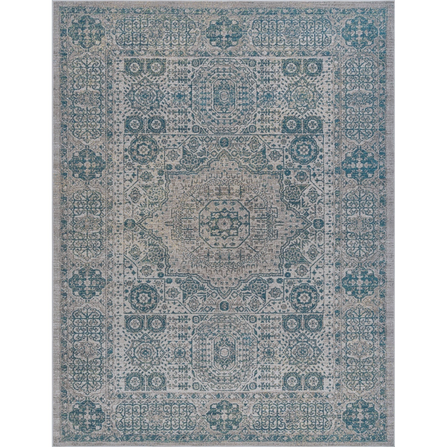 Oweysa Transitional Oriental Blue Rectangle Area Rug  - 5'3" x 7'3"