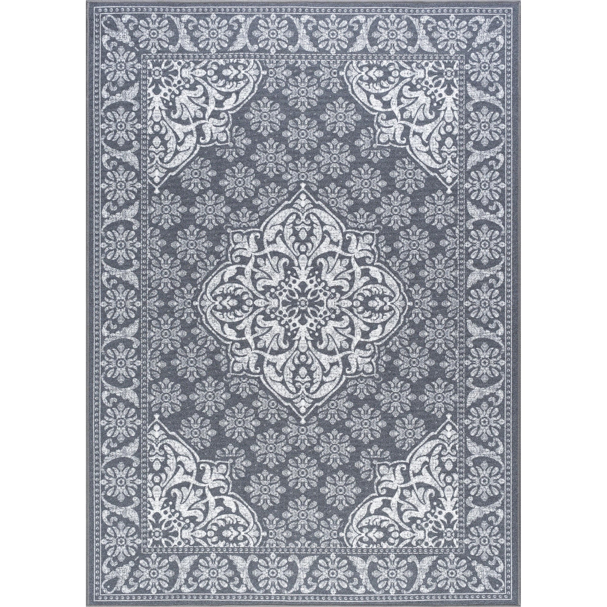 Francesca Traditional Oriental Charcoal Rectangle Area Rug  - 5' x 7'