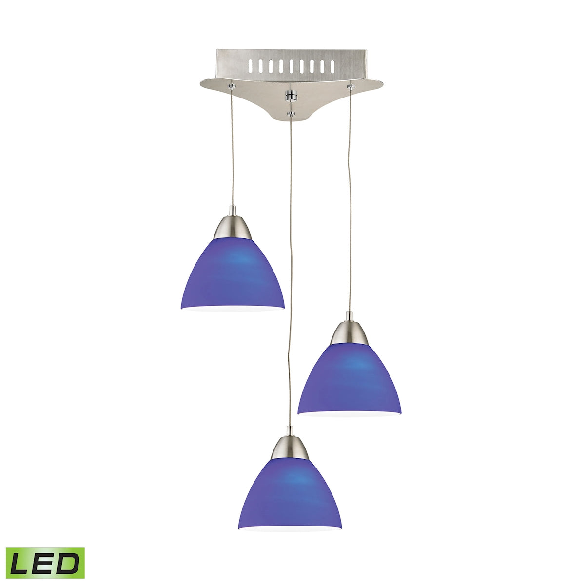 Piatto Integrated Led Triangular Mini Pendant Fixture with Blue Glass Shades