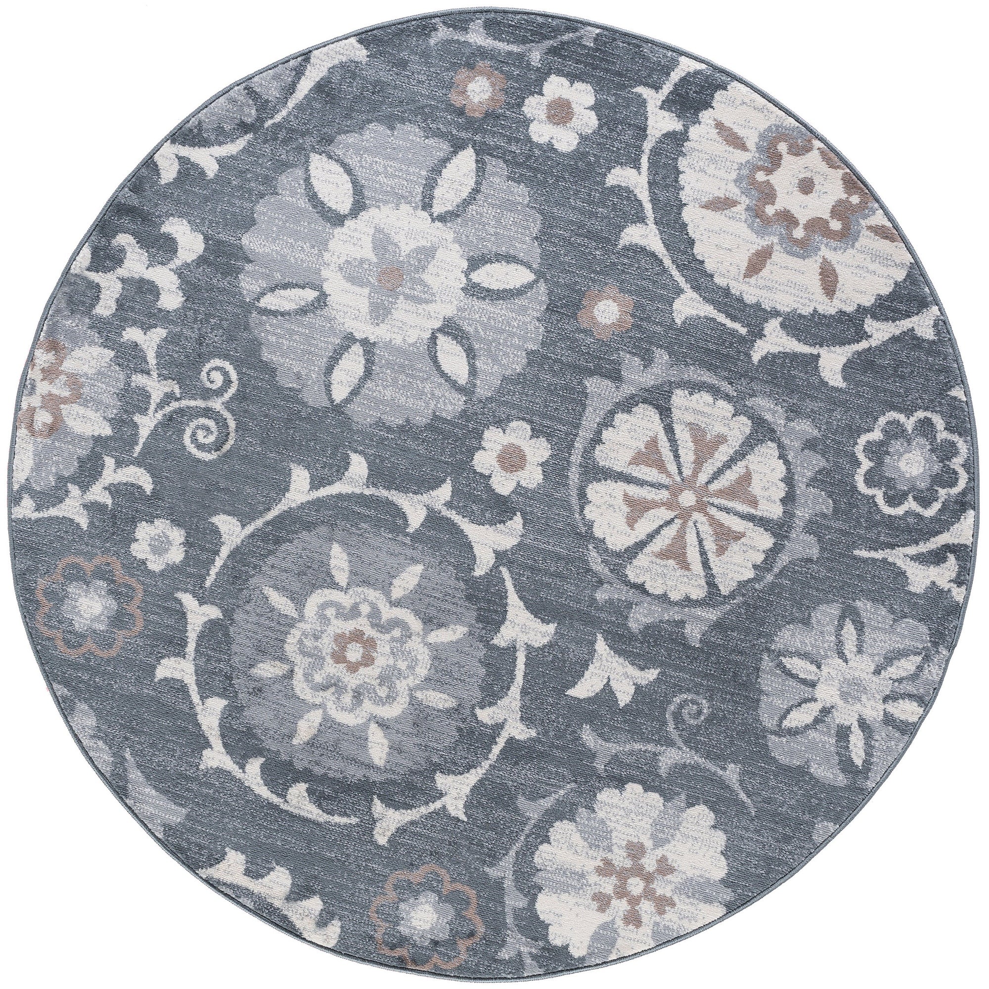 Wendy Transitional Floral Gray Round Area Rug - 7'10" Round