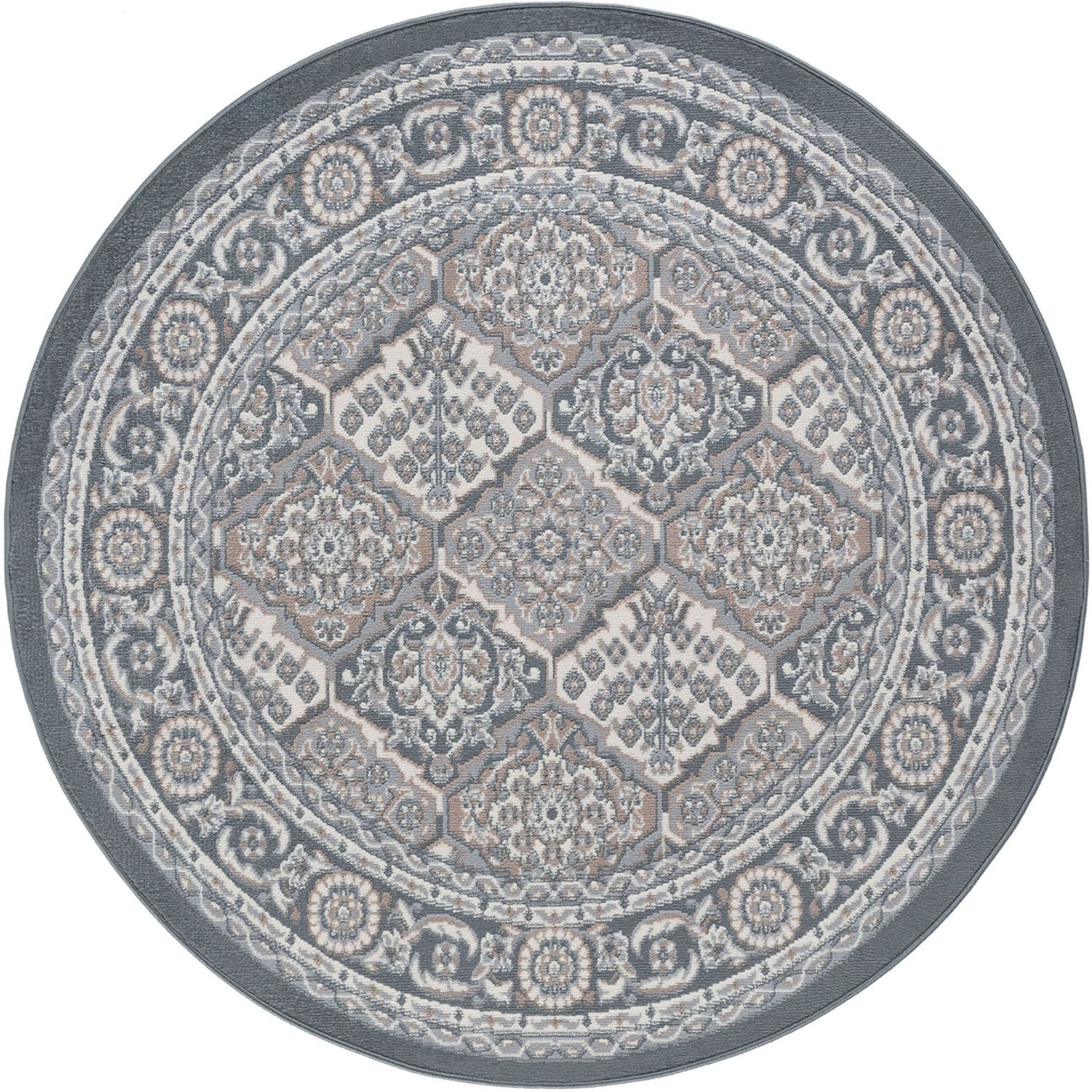 Oxnard Traditional Oriental Gray Round Area Rug - 7'10" Round