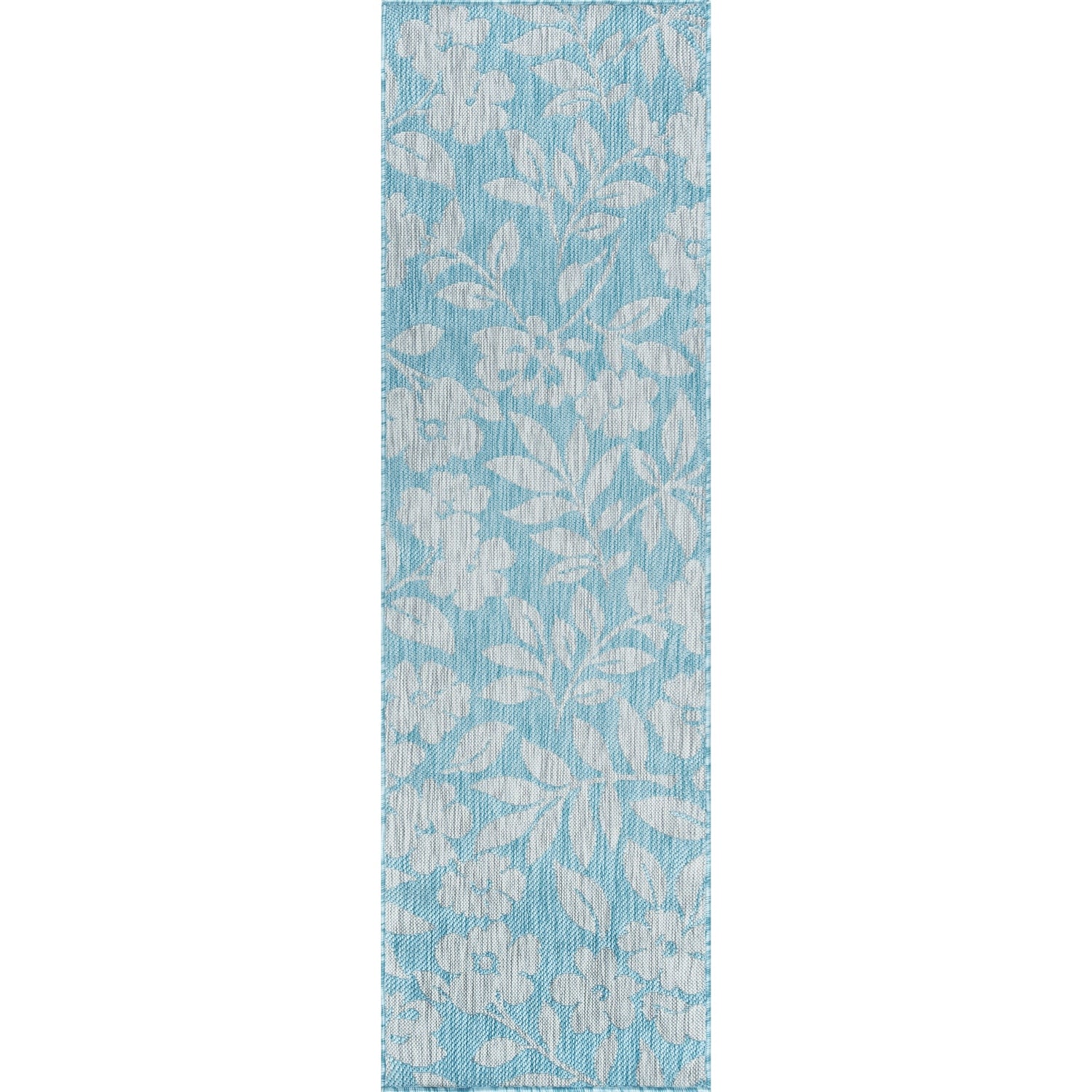 Neveah Contemporary Floral Aqua Runner Rug  - 2'3" x 10'