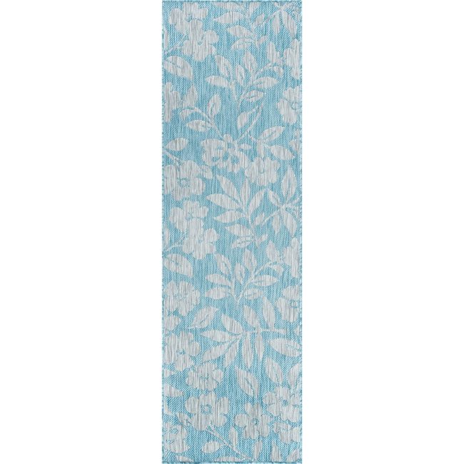 Neveah Contemporary Floral Aqua Runner Rug  - 2'3" x 10'