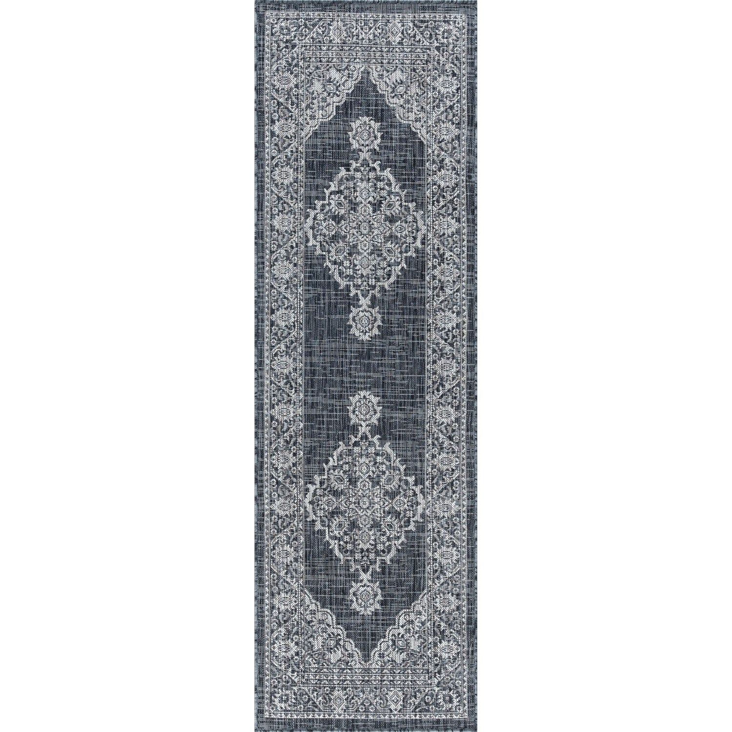 Devie Traditional Medallion Charcoal Runner Rug  - 2'3" x 7'3"