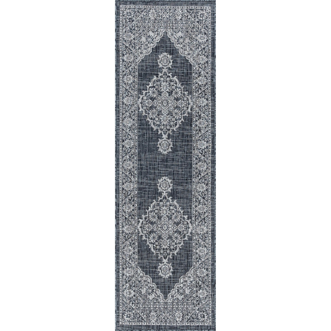 Devie Traditional Medallion Charcoal Runner Rug  - 2'3" x 7'3"